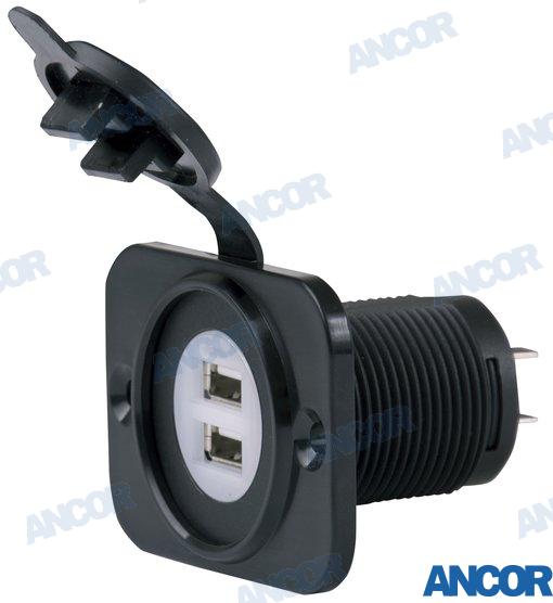 Base 12VDC 2 Usb Cargador 5V 2.1A C/luz Ancor