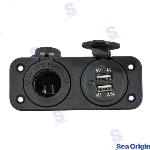 Toma Doble Usb A + Mechero Negra Sea Origin