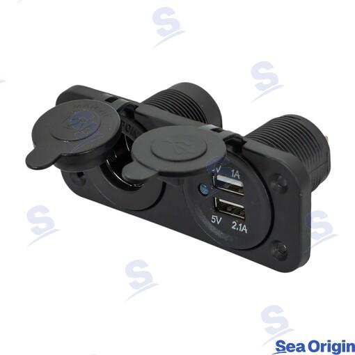Toma Doble Usb A + Mechero Negra Sea Origin