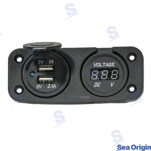 Toma Doble Usb A + Voltímetro Negra Sea Origin