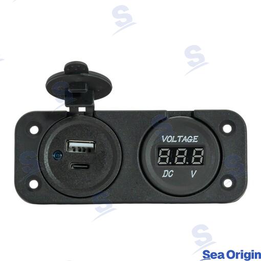 Toma Usb C+usb A Y Voltímetro Negra Sea Origin