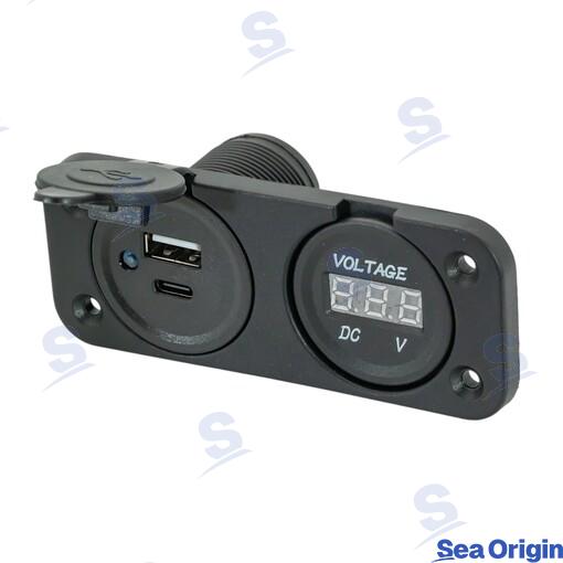 Toma Usb C+usb A Y Voltímetro Negra Sea Origin