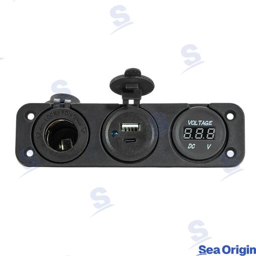 Toma Usb C/a + Mechero + Voltímetro Sea Origin