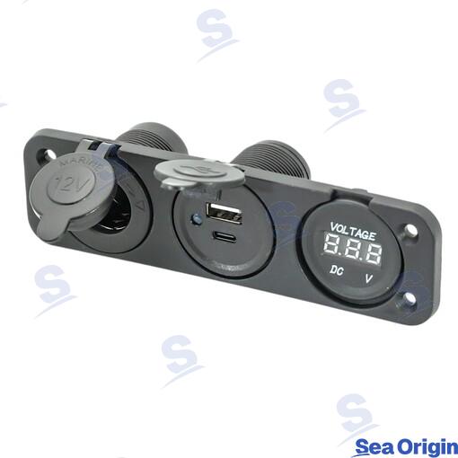 Toma Usb C/a + Mechero + Voltímetro Sea Origin