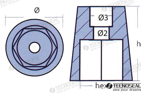 Anodo Radice Zinc Hexagonal Eje 45MM Tecnoseal
