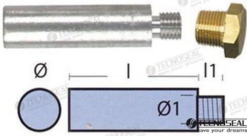 Anodo Motor Yanmar Completo L 30MM Tecnoseal 119574-44150