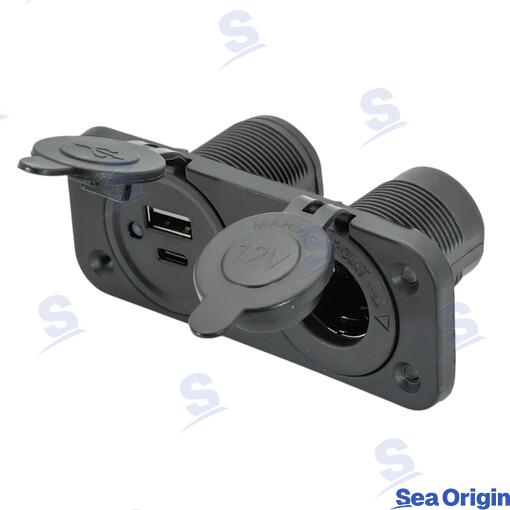 Toma Usb C+usb A Y Mechero Negra Sea Origin