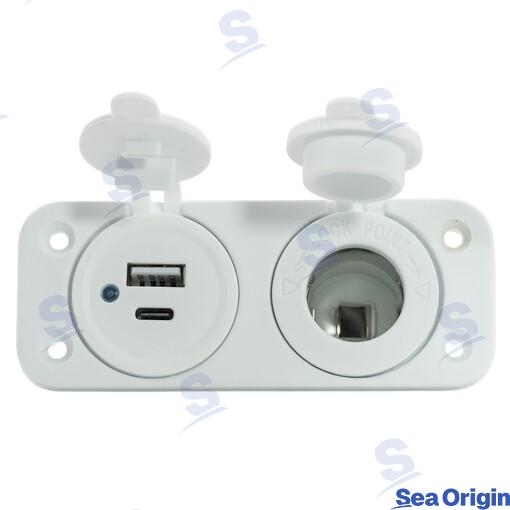 Toma Usb C+usb A Y Mechero Blanca Sea Origin