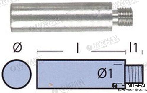 Anodo Motor Yanmar Zinc Ø 12,5MM Tecnoseal (Ref. TEN01318)